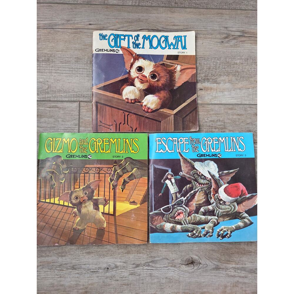 Vtg 1984 Gremlin Adventures Read-Along Book/Record Lot 1,2,3 Gizmo Mogwai‎ 33rpm